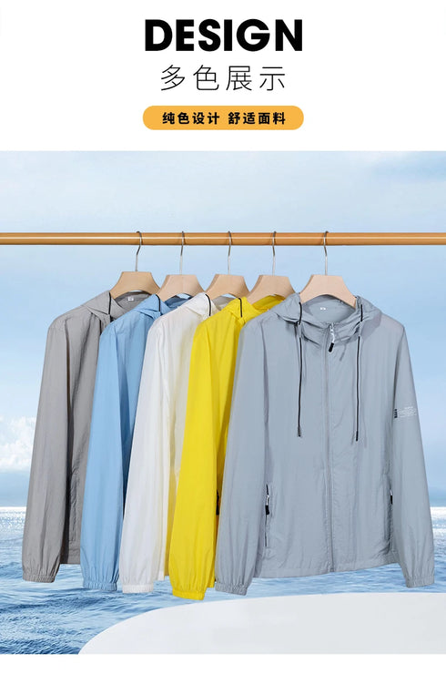 Summer Hooded Windbreaker Jacket for Men and Women - Quick Dry Sun Protection Clothing for Fishing and Hunting, Casual Outdoor Outerwear with Pockets