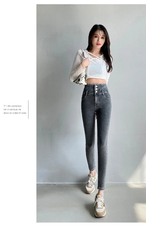 Women's High Waist Stretch Jeans - Fashionable Slim Denim Pants