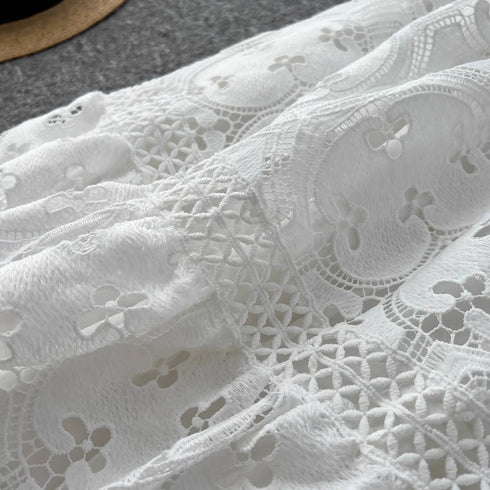 Elegant Embroidery White Lace Long Dress for Women Evening Occasion