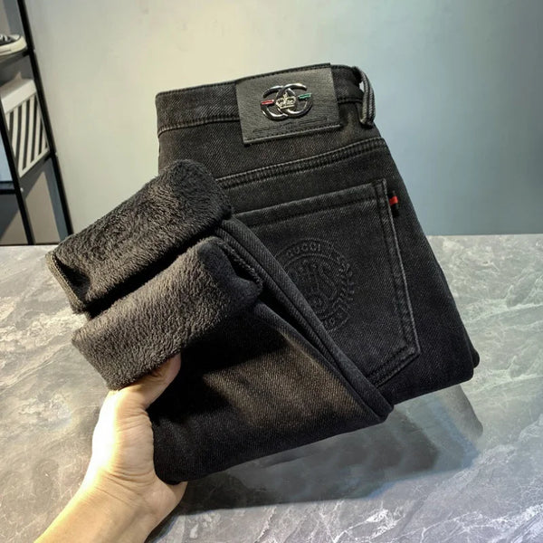 Plus Velvet Thick Jeans for Men's Fashionable Winter Wear