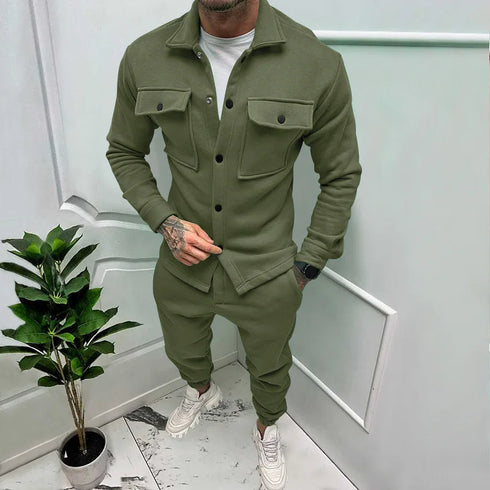 Men's Casual Fashion Tracksuit Set - Stylish Two-Piece Jacket and Pants Ensemble with Pockets for Autumn and Winter Streetwear
