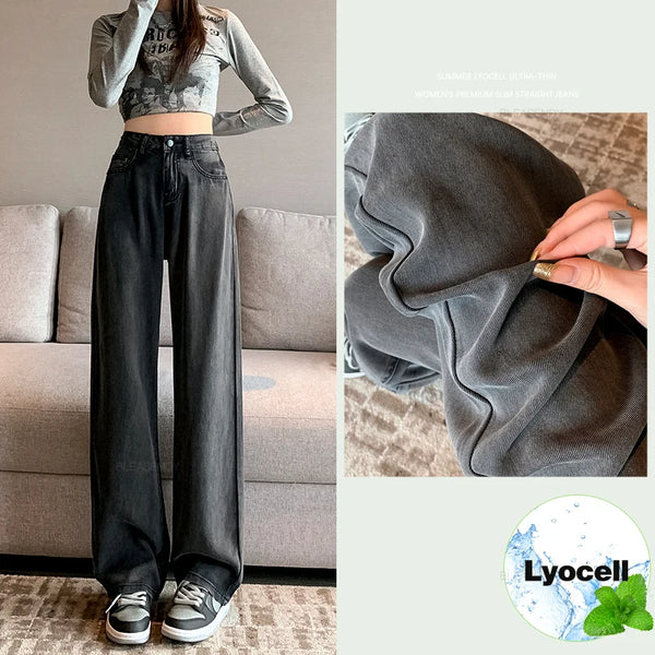 Lyocell Ultra-thin Women Jeans Summer Baggy Straight Pants