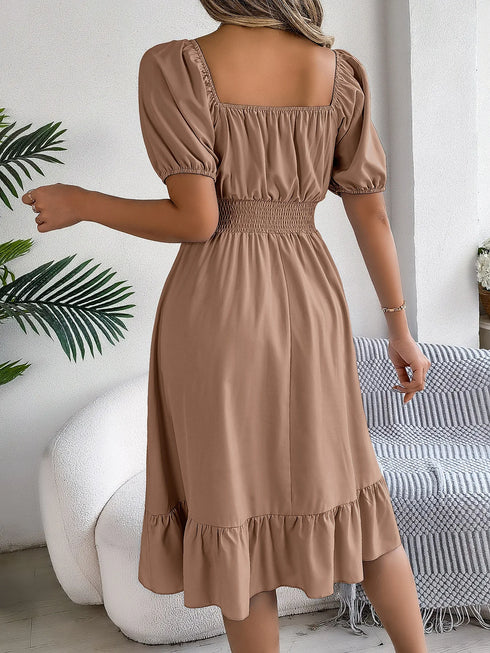 Women's Midi Dresses Casual Square Neck Ruffle Edge Dress