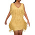 Plus Size Sexy V-Neck Tassel Mini Dress for Women Elegant Sleeveless Evening Party Dress