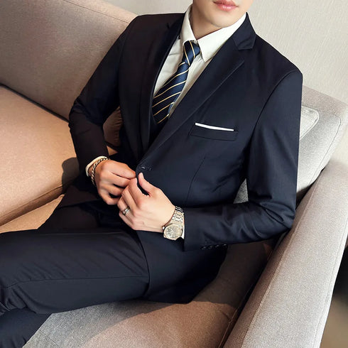 Fashion Business Casual Suit Set for Men with Vest and Trousers for Wedding