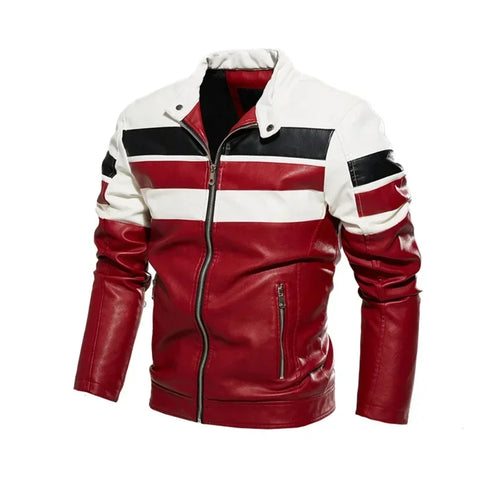 Stylish Men's Motorcycle Slim Fleece Leather Jacket for Spring and Autumn Outdoor Biking Fashion