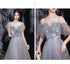 Off Shoulder Lace Illusion A Line Dress Floor Length Glitter Tulle Bow Bridesmaid Dress
