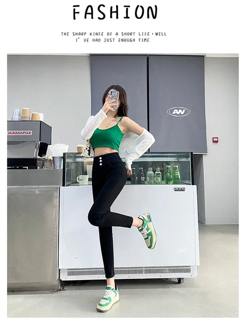 Women's High Waist Stretch Jeans - Fashionable Slim Denim Pants