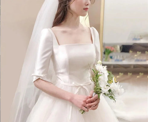 Wedding Dress Bridal Gown Ball Gown Silhouette With Lace Up Back Plus Size Half Sleeve Embroidered Organza