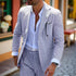Summer Stripe Men Suit 2 Piece Seersucker Notched Lapel Jacket Pants Casual Blazer Slim Fit