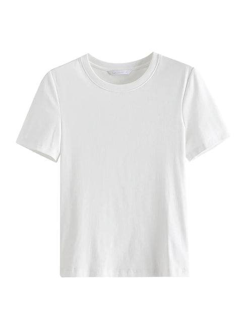 FSLE【4 Colors】Women Round Neck Casual Grey Summer T-Shirt Black Cotton Square Neck Short Sleeve Elastic Tees 24FS12797+24FS12798