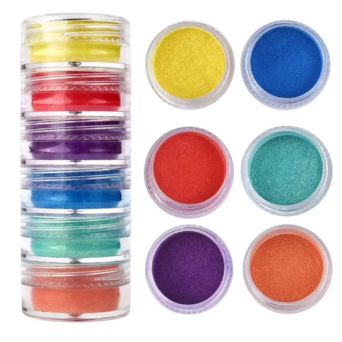 Vibrant 6-Piece Neon Pigment Powder Set for Nail Art, Fluorescent Glitter, Chrome Pearlescent Finish, Epoxy Resin, and Eyeshadow Applications