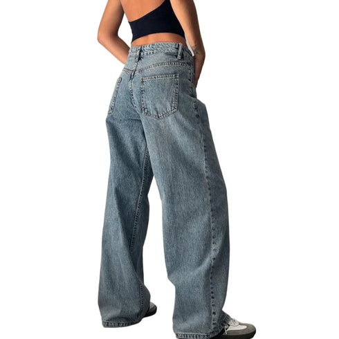 Baggy Boyfriend Jeans for Women Low Rise Straight Leg Streetwear Denim