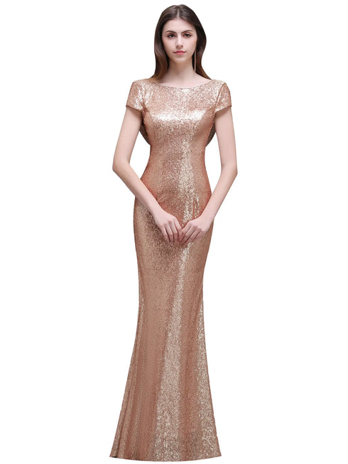 Sequined Bridesmaid Dresses Mermaid Style With Short Sleeves And O Neck For Summer Formal Wedding Party