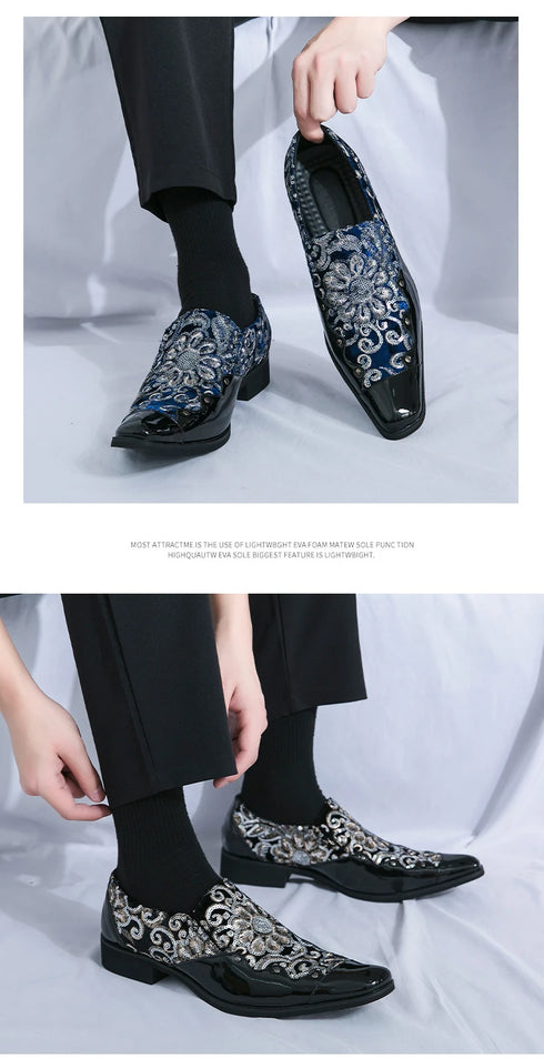 Luxury Patent Leather Loafers for Men - Designer Comfortable Embroidery Shoes Perfect for Wedding and Party, Breathable Formal Dress Footwear in Plus Sizes