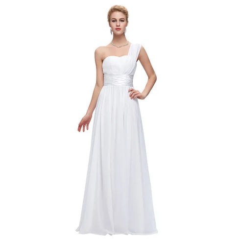Bridesmaid Dress A Line Chiffon One Shoulder Pleated Back Lace Up Floor Length Wedding Dress