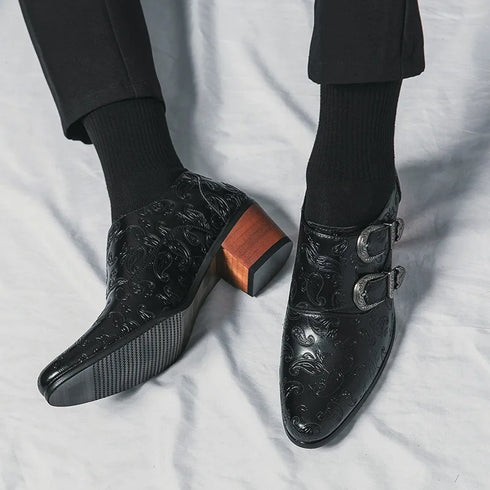 Men's Wedding Shoes Fashion Slim Fit Pointed High Heel Leather Dress Shoes Classic Vintage Style