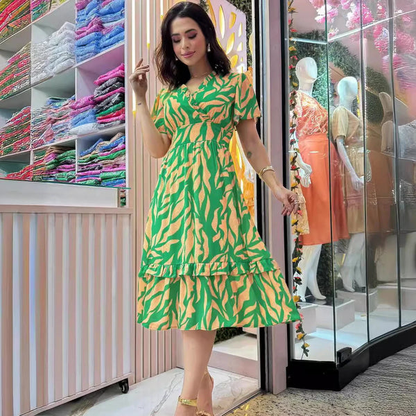 Mid Length Dress Women Dresses A Line V Neck Short Sleeve Elegant Splice Y2k High Waist Slim Fit