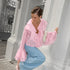 Summer Ruffle V Neck Long Sleeve Tops Casual Party Tees for Women