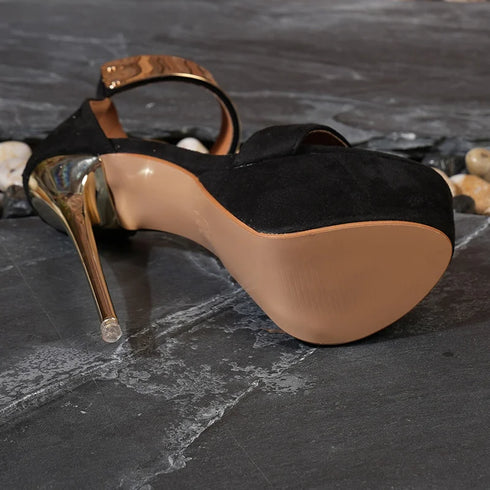 Sexy Metal Ankle Strap Platform Sandals For Pole Dance