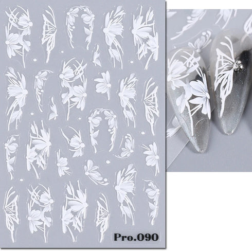5D Embossed Nail Art Stickers - Semi-Transparent White Bowknots Adhesive Sliders for Creative Manicure Decorations and Nail Art Accessories