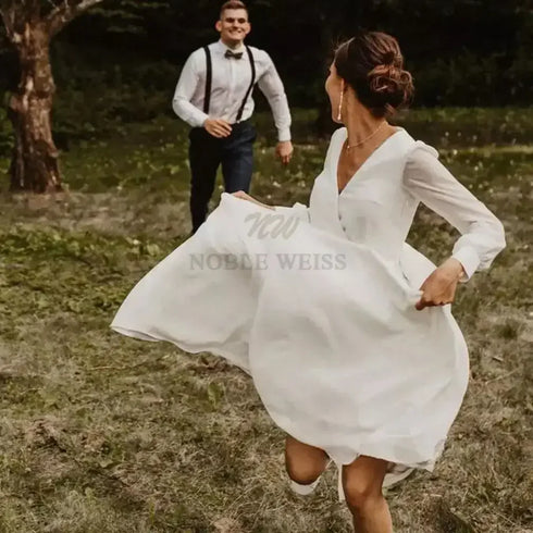 Wedding Dress V-neck Chiffon Boho A-LINE Floor-Length Dress