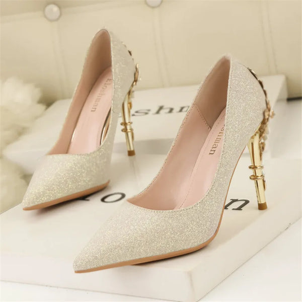 Light Luxury Sexy Women Dress Shoes Autumn Flower High Heel Pumps