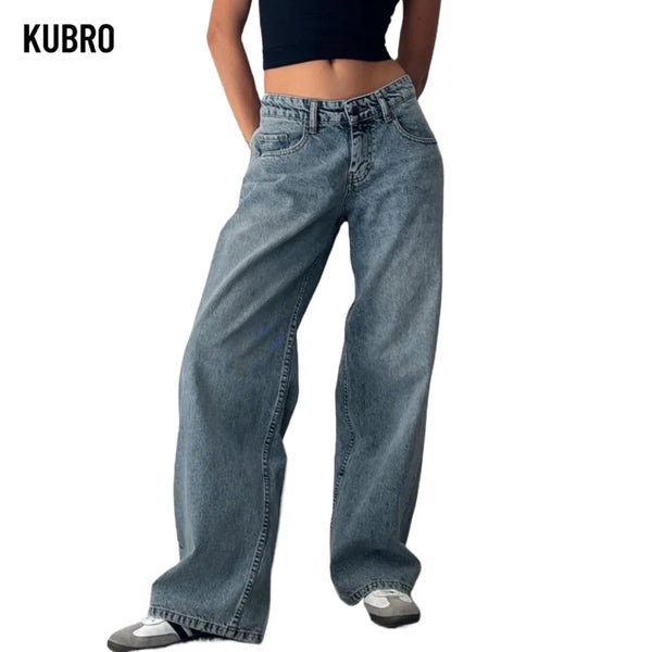Baggy Boyfriend Jeans for Women Low Rise Straight Leg Streetwear Denim