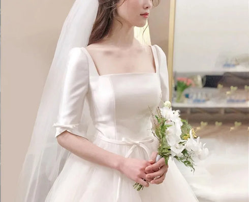 Wedding Dress Bridal Gown Ball Gown Silhouette With Lace Up Back Plus Size Half Sleeve Embroidered Organza