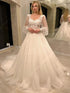 Elegant Long Sleeve Tulle A-Line Bridal Gown with Lace-Up Back for the Perfect Wedding Day