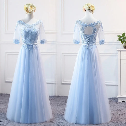 Prom Dress Elegant Floor-Length Tulle Gown With Appliques For Bridesmaid Dress Ideal For Banquet And Formal Event