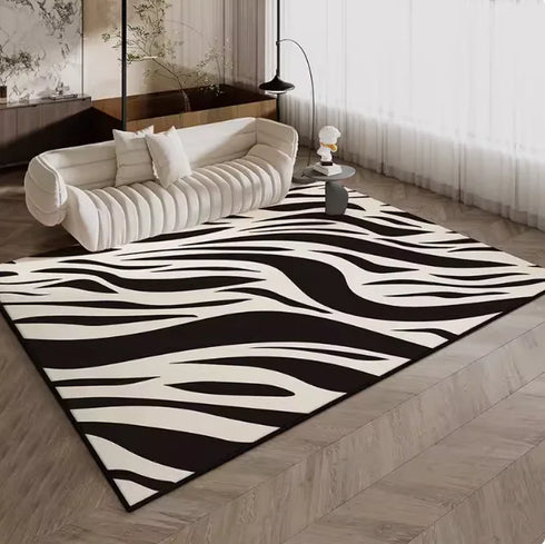 Luxury Living Room Decoration Black White Carpet French Style Area Rug Anti-slip Floor Mat
