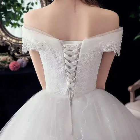 Wedding Dresses Illusion V-Neck Short Tulle Sequined Embroidery Beading Backless Off The Shoulder Luxury Bride Gown