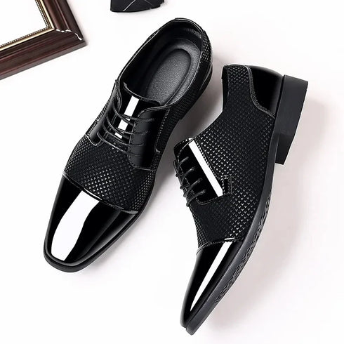 Elegant Lace-Up Oxfords for Men - PU Leather Formal Dress Shoes for Office, Weddings, and Casual Events - Luxury Pointed Toe Style