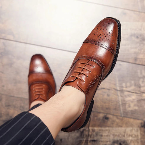 Luxury Handmade Men's Brogue Oxfords - Big Size 47 Leather Dress Shoes for Weddings, Parties, and Business Casual Occasions