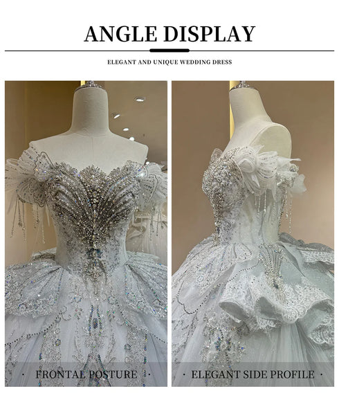 Exquisite Off Shoulder Wedding Dress with Beading and Lace Embellishments for Elegant Bridal Dress