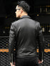Men's Slim Fit Motorcycle Bomber Leather Jacket with Turn Down Collar and Zipper Pockets for Autumn and Winter Styling