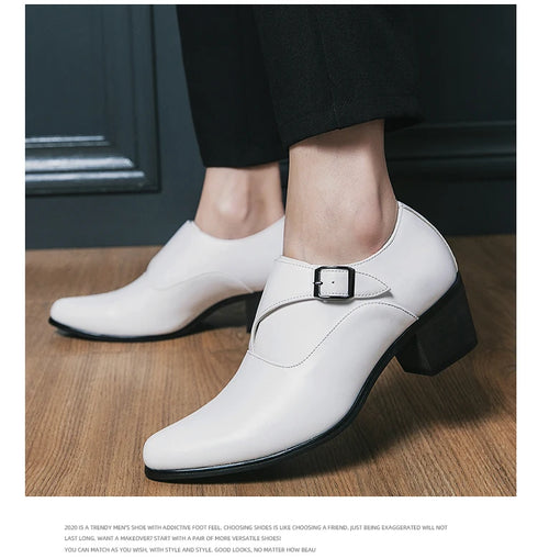 Leather Shoes for Men Cuban Style Heightening Wedding and Business Casual Footwear
