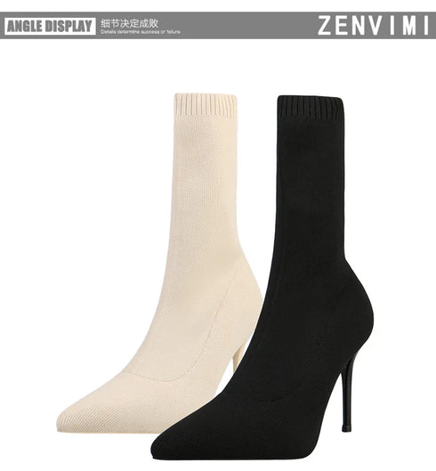 Sexy Sock Boots Knitting Stretch High Heels for Women Fashion Shoes Ankle Boots