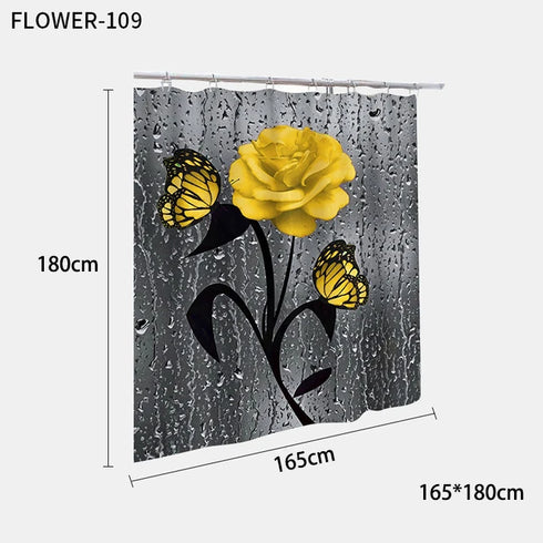 Red Rose and Butterfly Bathroom Mat and Shower Curtain Set Waterproof Eco-Friendly Design