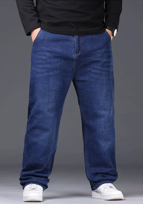 Plus Size Mens Jeans Loose Denim Straight Leg Stretch Casual Trousers