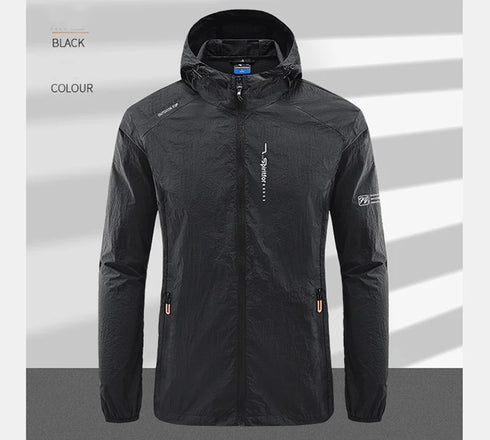 Lightweight Summer Outdoor Windbreaker Jacket for Men - Quick Dry, Sun-Protective, Ideal for Hiking, Fishing, Cycling, and Gym Activities with Hooded Design