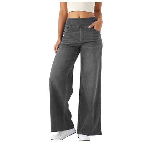 Wide Leg Pants For Women Baggy Silhouette Elastic Waist High Waist Stretch Casual Trousers Soft Fabric