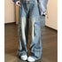 Female Jean Spliced Pockets Cargo Pants Distressed Denim Basics
