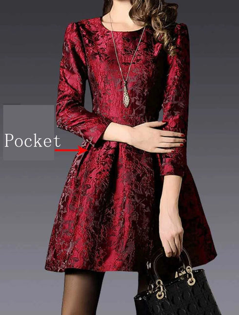 Autumn Long Sleeve Jacquard Dress Casual Party A-line Style