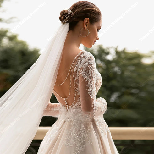 Elegant Deep V-Neck Wedding Dresses For Women A-Line Lace