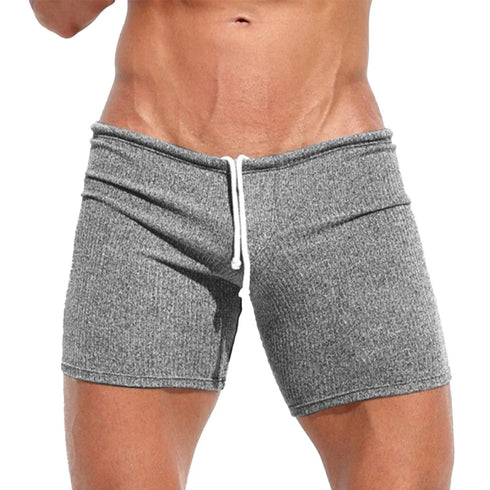 Mens Sexy Drawstring Ribbed Sleepwear Shorts Gym Sportswear