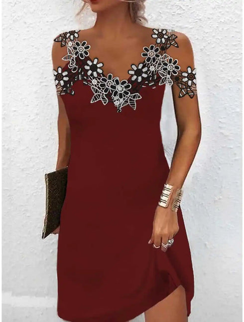 Summer Luxury Mini Dress for Women with Flower V Neck for Birthday Parties