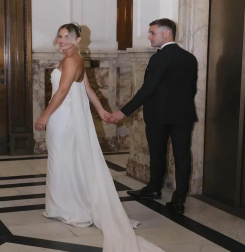 Modern Sheath Wedding Dress Off The Shoulder Detachable Chiffon Train Elegant Bridal Gown