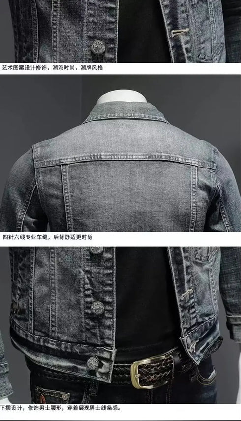 Men's Casual Vintage Denim Biker Jacket for Riding, Stylish High Street Outerwear with Buttoned Lapel and Comfortable Fit for Everyday Wear